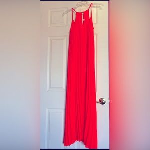 Maxi long pleated dress bright orange dress.